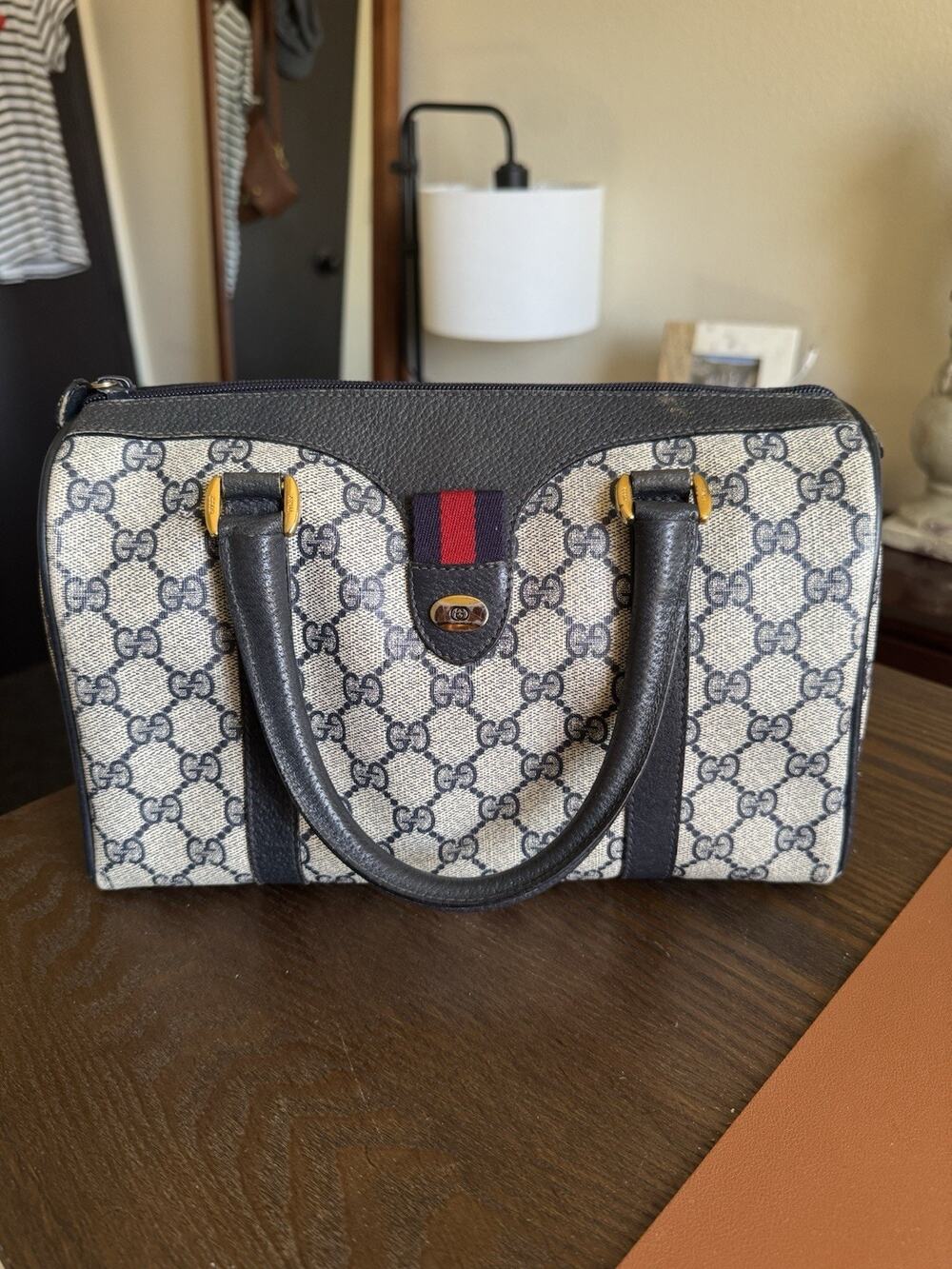 Vintage GUCCI bag Navy With Logo Authentic